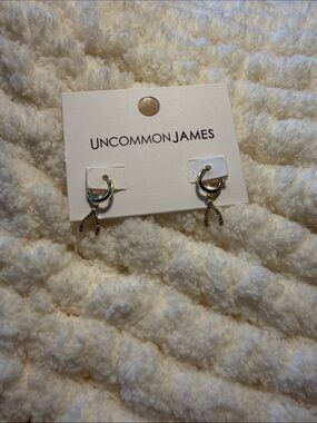 Uncommon James Gold Hoop Earrings with Pave Wishbone Charms